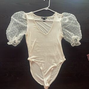 Cream Forever 21 Body Suit with Puffer Sleeves
